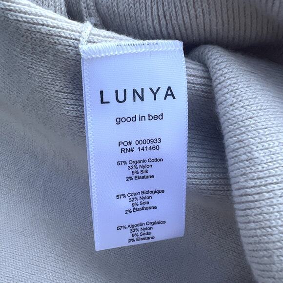 LUNYA Cozy Cotton Silk 1/4 Zip Pullover Calm Tan Sweater XS Boxy Fit - Picture 7 of 8